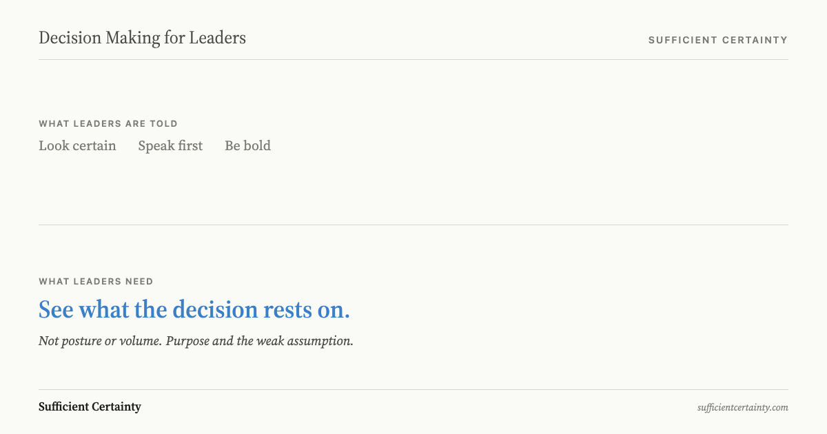 OG card for decision making for leaders: split horizon contrasting conventional advice with the method