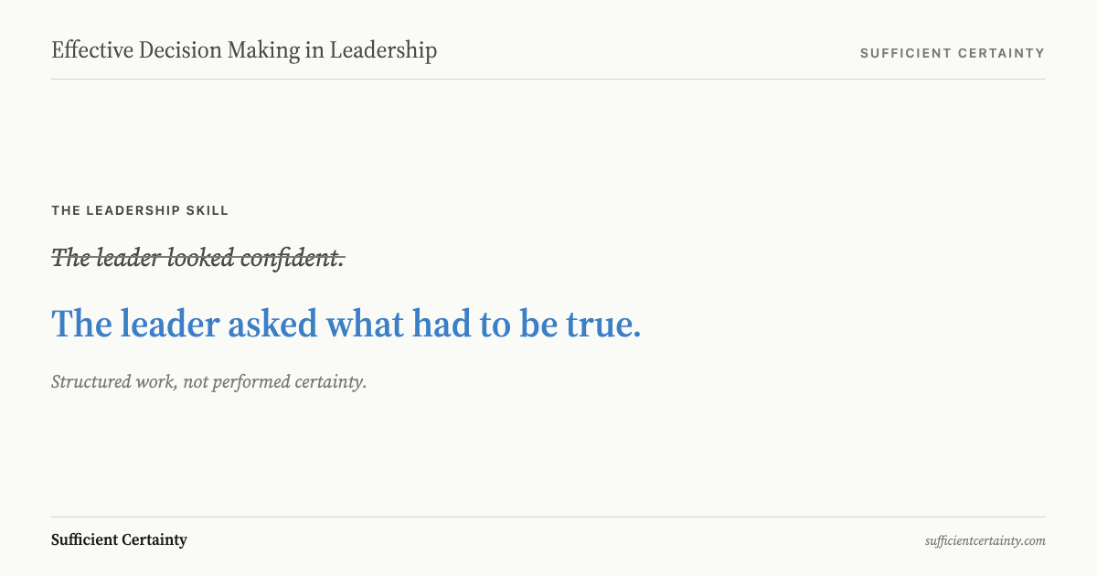 Contrast between performed confidence and structured decision making in leadership
