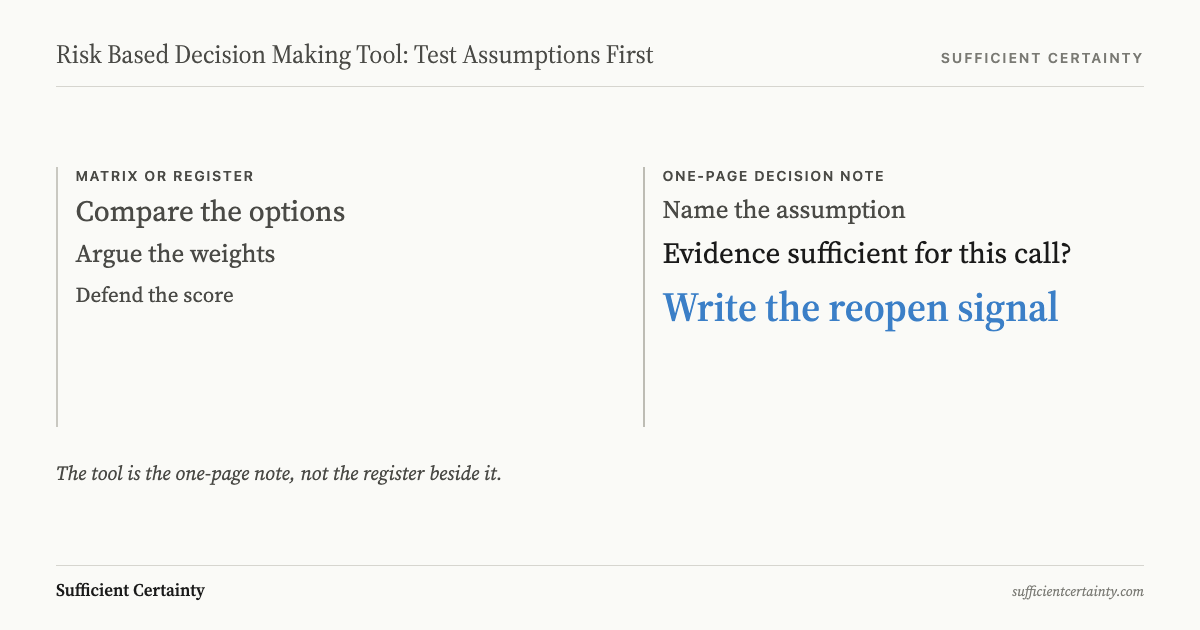 risk based decision making tool one page decision document