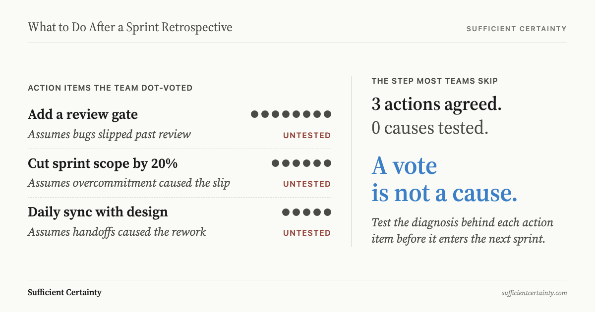 What to do after a sprint retrospective: test the assumptions behind each action item before it enters the next sprint