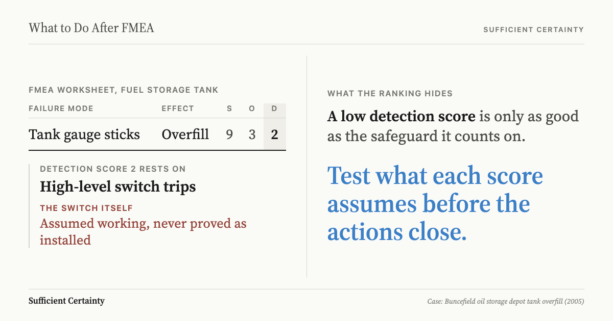 What to do after FMEA: test what each score assumes before the actions close