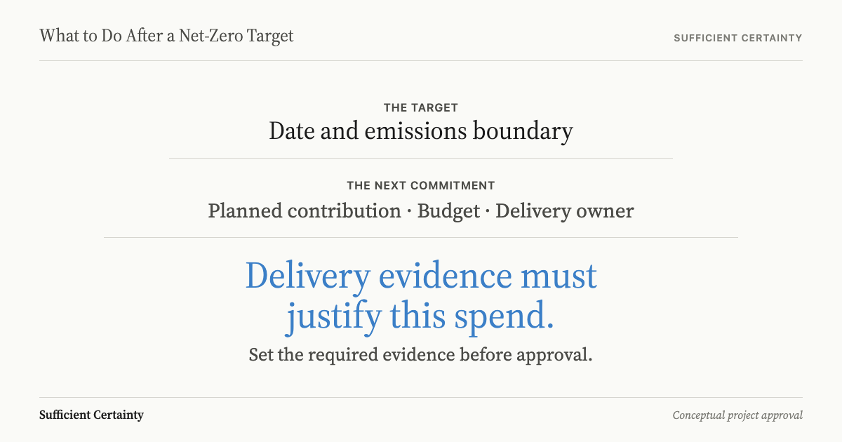 What to do after a net-zero target: compare delivery evidence with the approval threshold