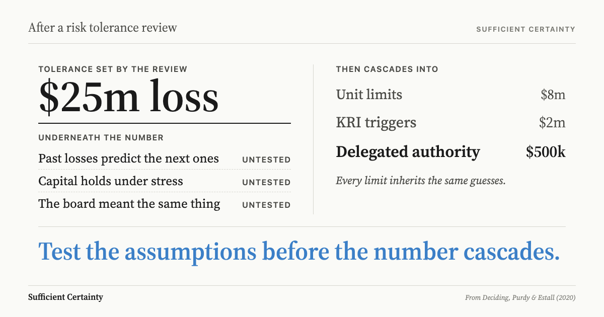What to do after a risk tolerance review: test the assumptions behind each threshold before cascading it into limits